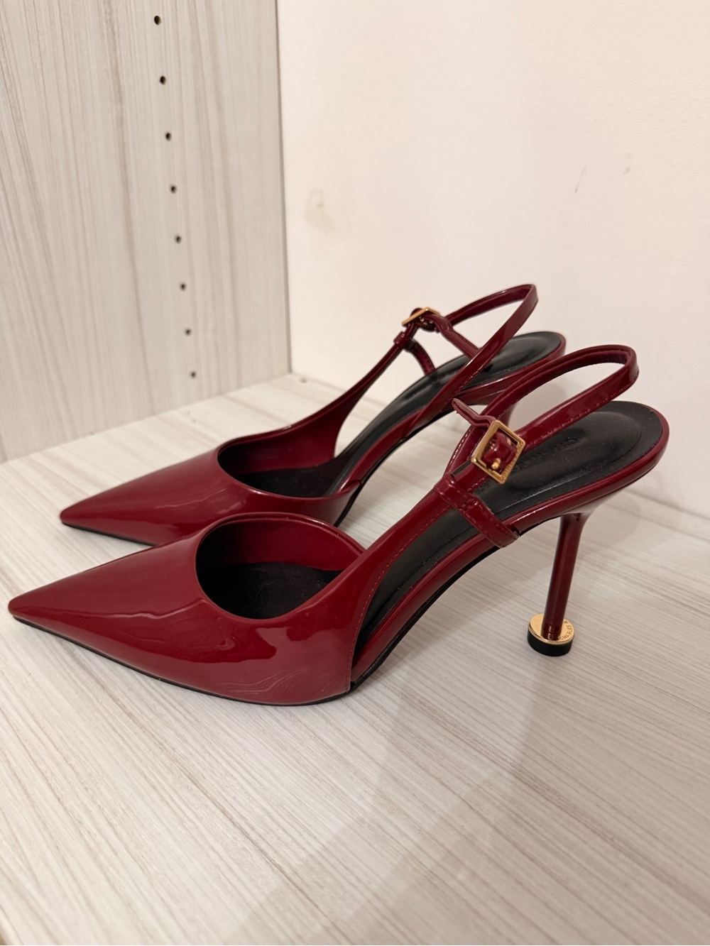 Charles & Keith Burgundy Patent Pointed-Toe Slingback Heels